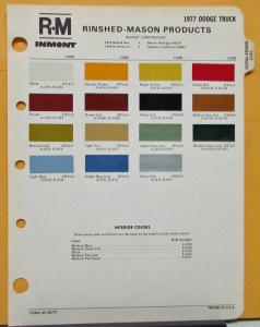 1977 Dodge Truck Paint Chips By R-M Inmont Rinshed-Mason Sheet Original