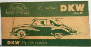 1956 Auto Union DKW 3=6 Big Car Comfort Greentone Sales Folder - Canadian