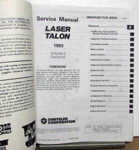 1993 Plymouth Laser & Eagle Talon Dealer Service Shop Repair Manual 2 Vol Set