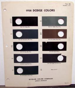 Original 1938 Dodge Color Paint Chips Leaflet Ditzler Color Company