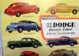 Original 1940 Dodge Dealer Color Sales Brochure Folder Luxury Liner Sedan Coupe