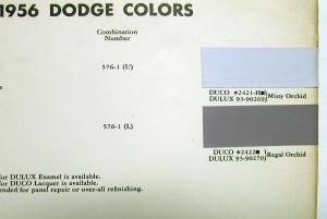 1956 Dodge Du Pont Color Paint Chip Supplement Misty Orchid Regal Orchid Leaflet