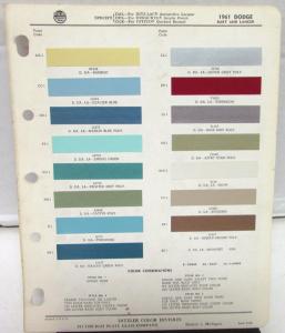 1961 Dodge Ditzler Color Paint Chips Selector Codes Leaflet