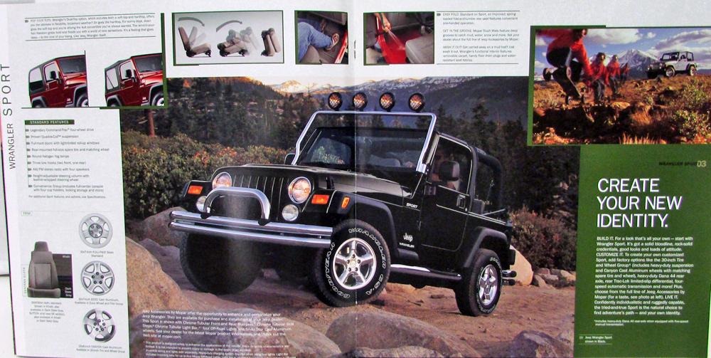 2003 Jeep Wrangler SE X Sport Sahara Rubicon Original Color Sales Brochure  XL