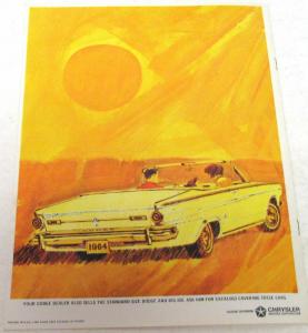 1964 Dodge Dart Prestige Dealer Color Sales Brochure GT 270 170