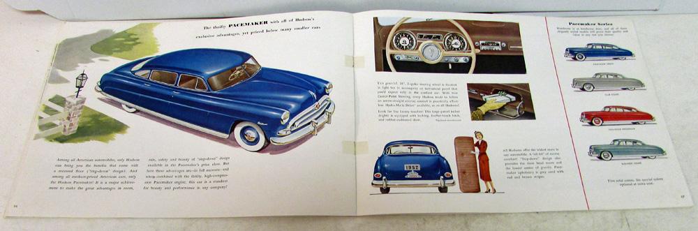 1952 Hudson Hornet Commodore 8 & 6 Wasp Pacemaker Color Sales Brochure ...