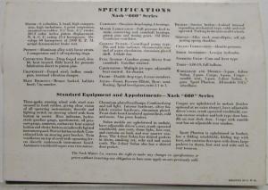 1931 Nash Six 660 Series Original Sale Folder Specifications Equip Appointments