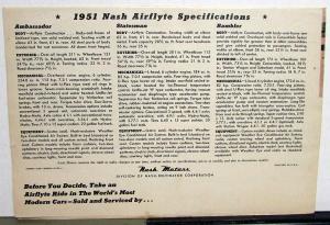 1951 Nash Ambassador Statesman Rambler Airflytes Color Sales Folder Original