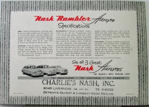 1951 Nash  Rambler Airflyte Wagon & Convertible Sedan Sales Brochure Original