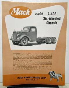 1950 1951 Mack Truck Model A 40S Spec Sheet Six Wheeled Chassis