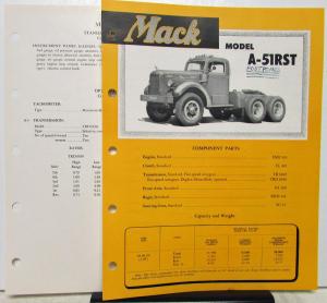 1951 Mack Truck Model A 51RST Specification Sheets