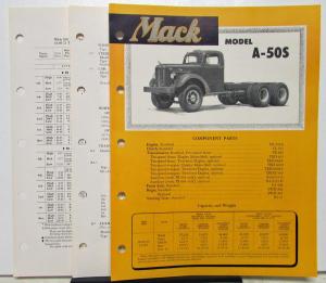 1951 Mack Truck Model A 50S Specification Sheets