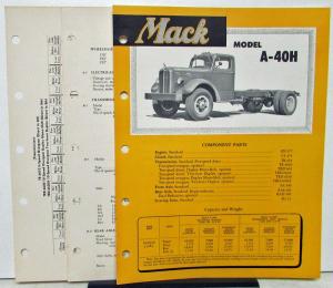 1952 Mack Truck Model A 40H Specification Sheets