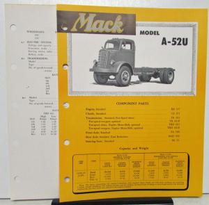 1952 Mack Truck Model A 52U Specification Sheets