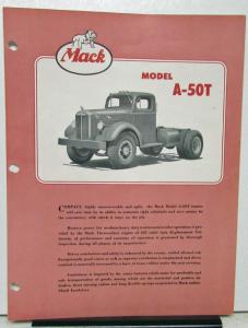 1951 1952 Mack Truck Model A 50T Specification Sheet