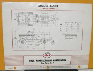 1951 1952 Mack Truck Model A 50T Specification Sheet