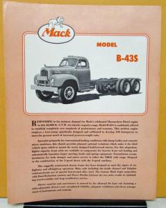 1954 Mack Truck Model B 43S Specification Sheet