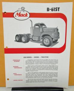 1957 Mack Truck Model B 61ST Specification Sheet