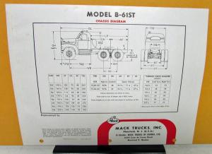 1957 Mack Truck Model B 61ST Specification Sheet