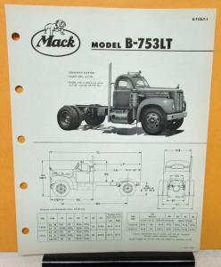 1958 Mack Truck Model B 753LT Specification Sheet Chassis Diagram on Front Page