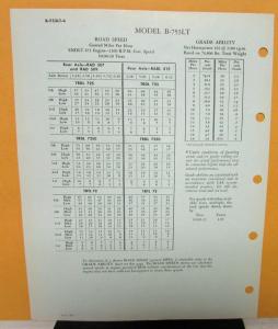 1958 Mack Truck Model B 753LT Specification Sheet Chassis Diagram on Front Page