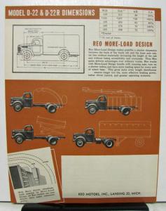 1948 REO Truck Model D 22 Specification Sheet Sales Brochure