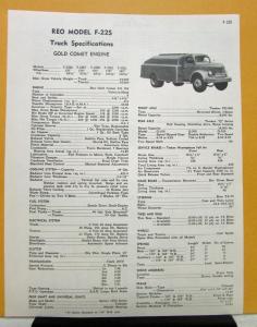 1951 REO Truck Model F 22S Specification Sheet