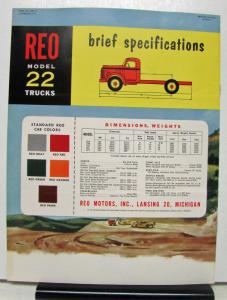 1953 REO Truck Model 22 Sales Brochure With Brief Specification