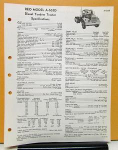 1958 REO Truck Model A 633D Specification Sheet