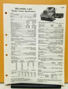 1958 REO Truck Model A 633 Specification Sheet