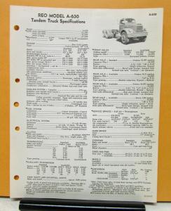 1958 REO Truck Model A 630 Specification Sheet