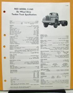 1960 REO Truck Model C 540 Specification Sheet