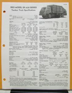 1961 REO Truck Model DF 430 Specification Sheet