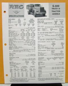 1962 REO Truck Model E 300 Specification Sheet