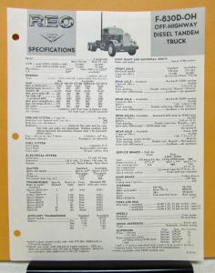 1964 REO Truck Model F 830D OH Specification Sheet