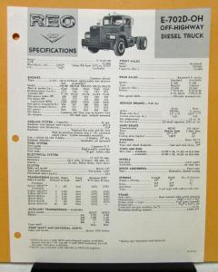 1964 REO Truck Model E 702D OH Specification Sheet