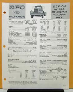 1964 REO Truck Model D 732 OH Specification Sheet