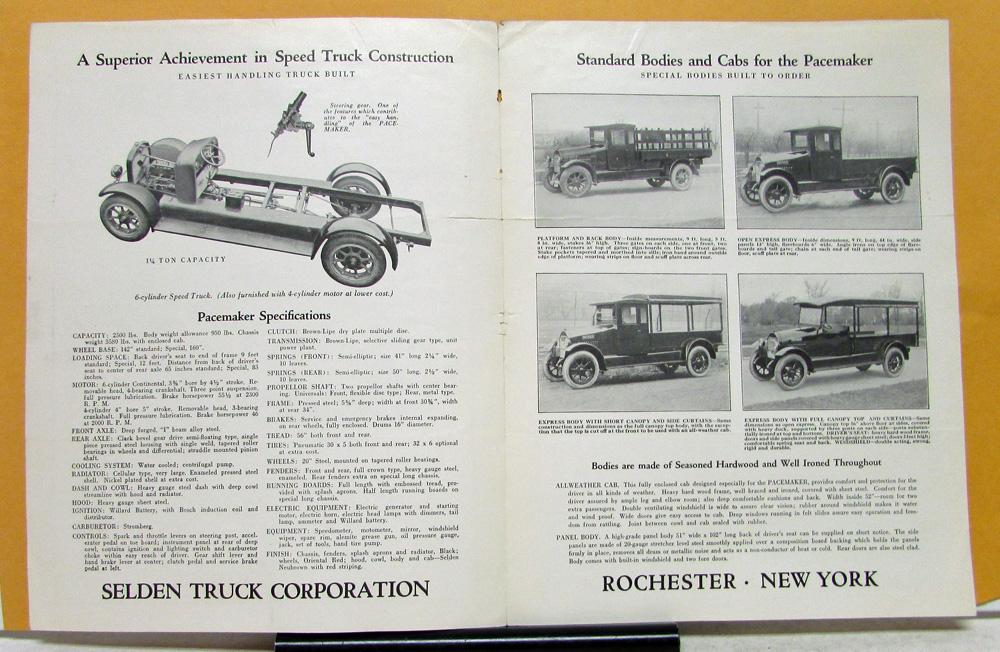 1925 Selden Truck PaceMaker Speed Model Sales Brochure with Specifications