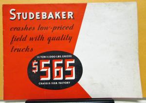 1935 Studebaker Truck Model T & W Sales Folder With Specifications Price