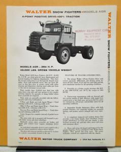 1950 Walter Truck Snow Fighter Model AGR Sales Brochure & Specification Sheet