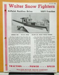 1960 1961 Walter Truck Snow Fighter Model FJM Sales Brochure Specification Sheet