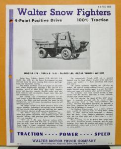 1960 1961 Walter Truck Snow Fighter Model FFB Sales Brochure & Specifications