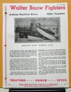 1960 1961 Walter Truck Snow Fighter Model FEK Sales Brochure & Specifications