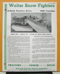 1960 1961 Walter Truck Snow Fighter Model AFR Sales Brochure & Specifications