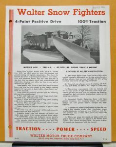 1960 1961 Walter Truck Snow Fighter Model AGR Sales Brochure & Specifications