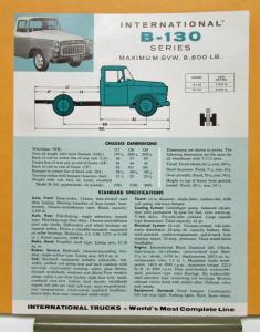 1959 International Harvester Truck Model B 130 Specification Sheet