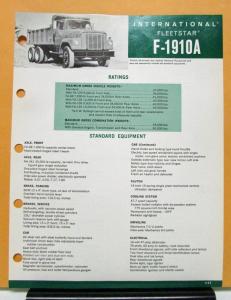 1969 1970 International IHC Fleetstar Truck Model F 1910A Specification Sheet