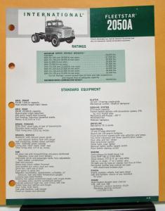 1969 1970 International IHC Fleetstar Truck Model 2050A Specification Sheet