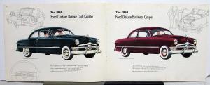 1950 Ford Six Deluxe & Custom Deluxe Sedan Coupe Sales Brochure Original