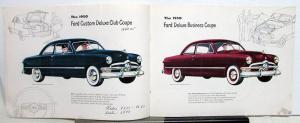 1950 Ford Six Deluxe & Custom Deluxe Sedan Coupe Sales Brochure Original